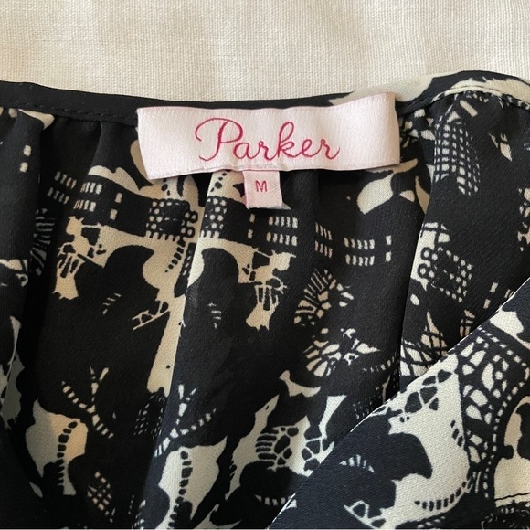 Parker Medium Black & Ivory Mini Dress ~ Smocked Waist Festive Party Cocktail - Picture 9 of 10